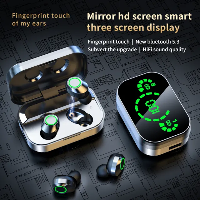 wireless audio earbuds street tech style YD03 Wireless Bluetooth-compatible Headset TWS Large Screen Smart Digital Display In Ear Breathing Light