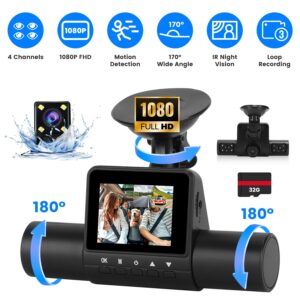 1pc 360 degree 360 FHD 4-Channel Dash Cam
